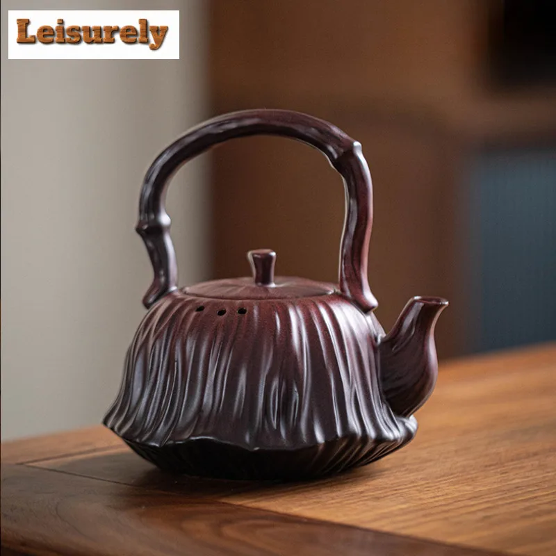 550ML Kiln Change Red Ceramic Teapot Creative Lotus Seedpod Lifting Handle Pot Boiling Water Kettle For Electric Pottery Stove