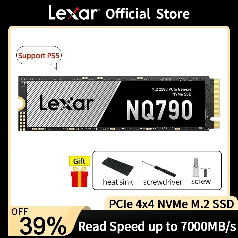 Lexar NM790 SSD interne 2To, M.2 2280 PCIe Gen4x4 NVMe 1.4 SSD, Jusqu'à 7400 Mo/s en lecture, 6500 Mo/s en écriture, pour PS5, les Passionnés de PC et les Joueurs (LNM790X002T-RNNNG