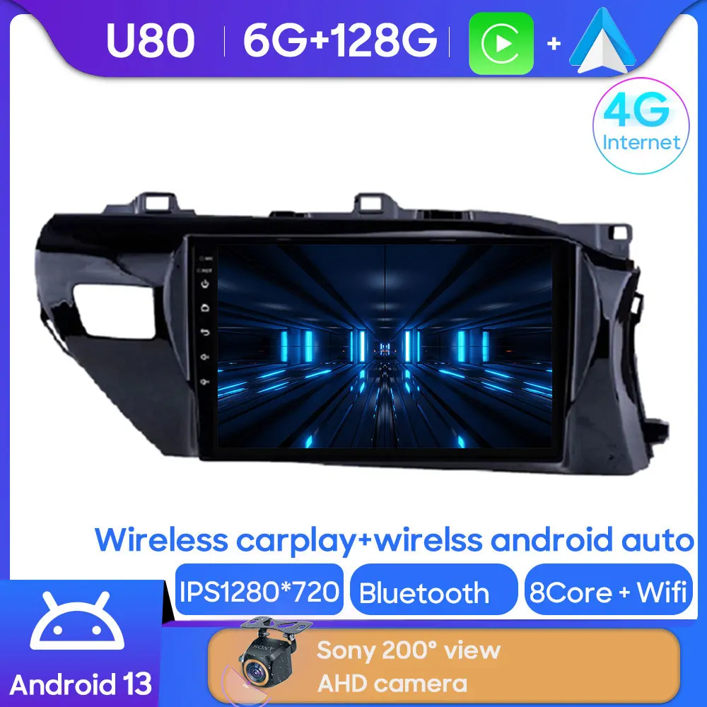 Autoradio Android 13 Pour Toyota Hilux 2015-2020 - CarPlay Sans Fil, Android Auto, GPS, Caméra De Recul