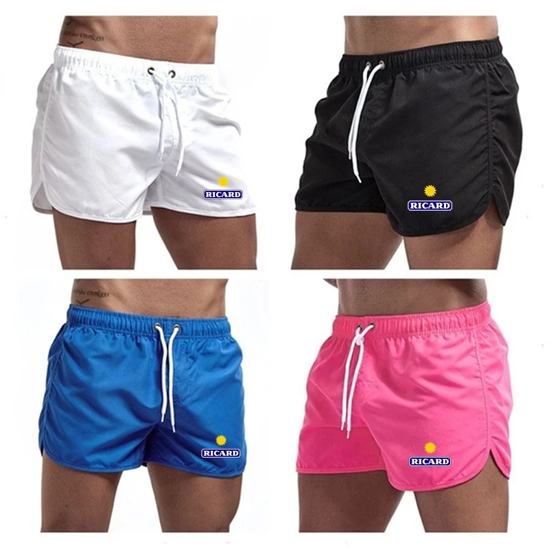 

Summer Men's Swimwear Shorts Brand Beachwear Sexy Swim Trunks Ricard Swimsuit Low Waist Breathable Beach Wear Surf Board