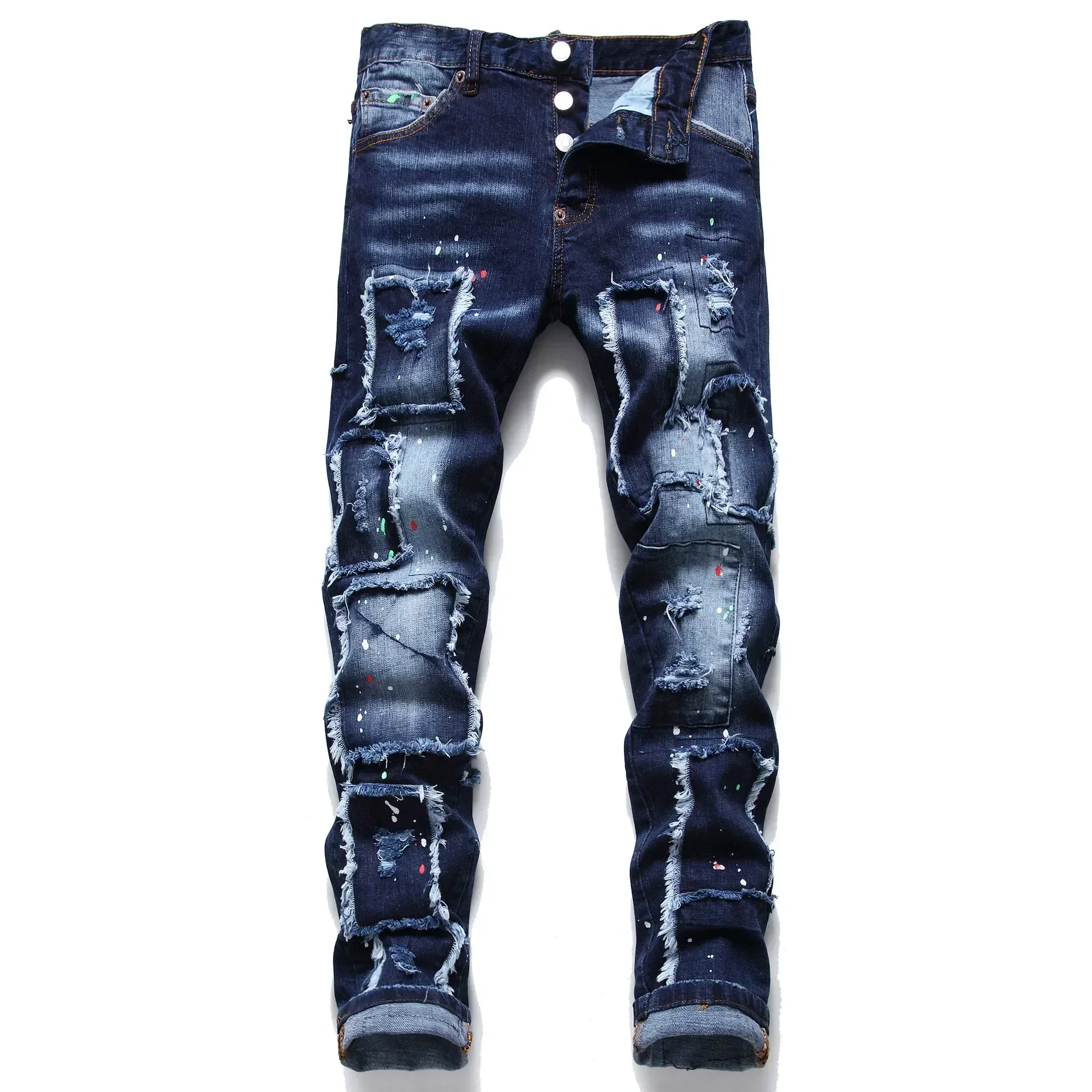 Mens Stretch Skinny Jeans Quality Men Classic Luxury Brand Blue Denim Pants Male Street Slim Fit Ripped Jeans Size 44-54