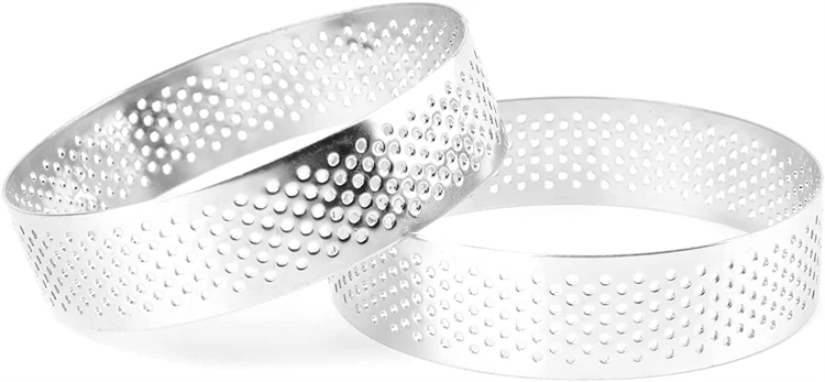 Description Picture 6 of itemLMETJMA 1 Piece Stainless Steel Tart Ring Perforated Cake Mousse Ring Round Pastry Cake Mold Baking Dessert Ring Baking Tools