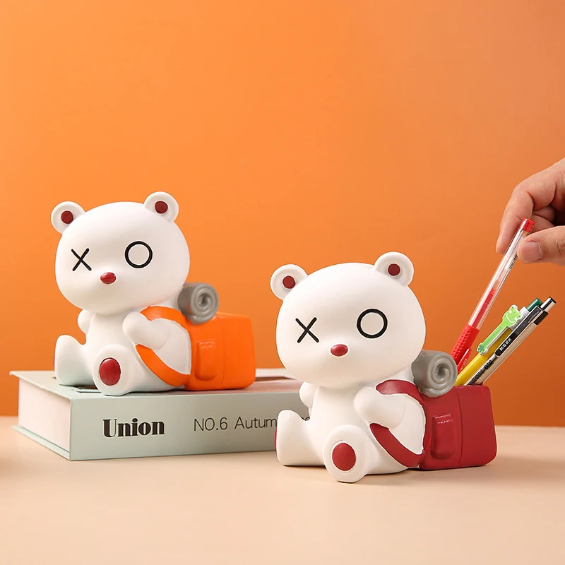 

Nordic Cartoon Bear Sculpture Resin Crafts Pen Holder Office Study Desktop Ornament Cute Violence Bear Pen Holder Kids Gift