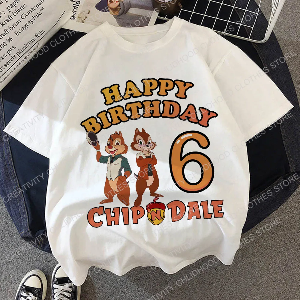 

New Chip 'n' Dale Children's T-Shirt Birthday Number 123456789 Clothes Kawaii Anime Cartoons Kid Boy Girl Tee Shirts Casual Tops