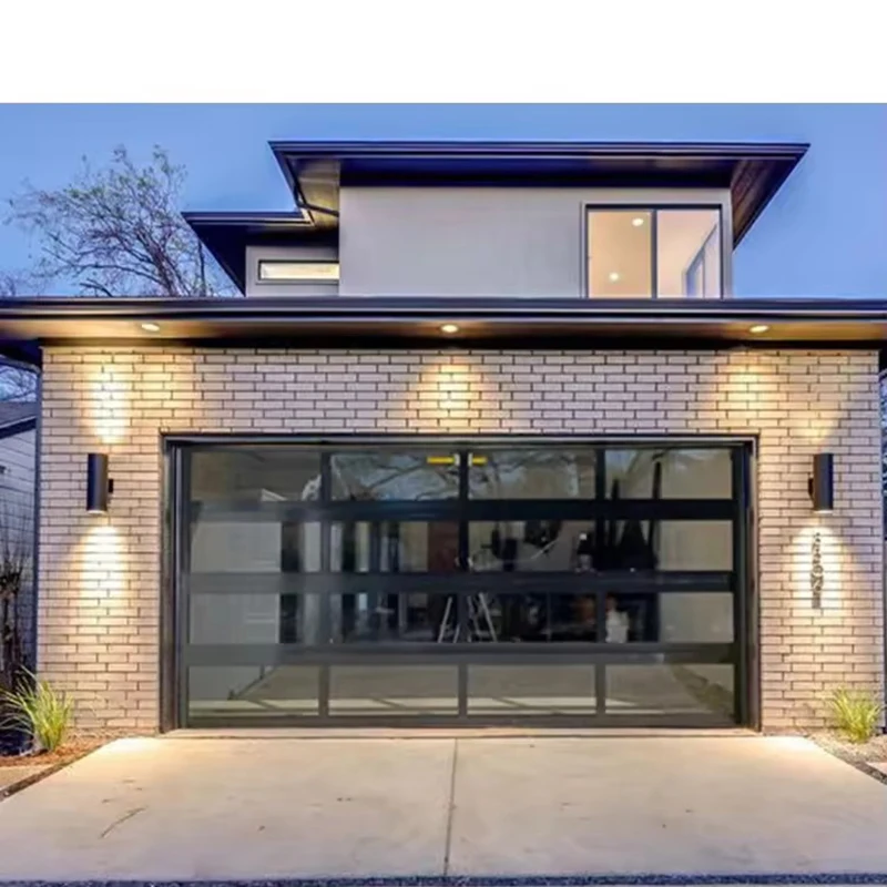 Modern new aluminum alloy frosted glass garage door black glass automatic garage door villa modern