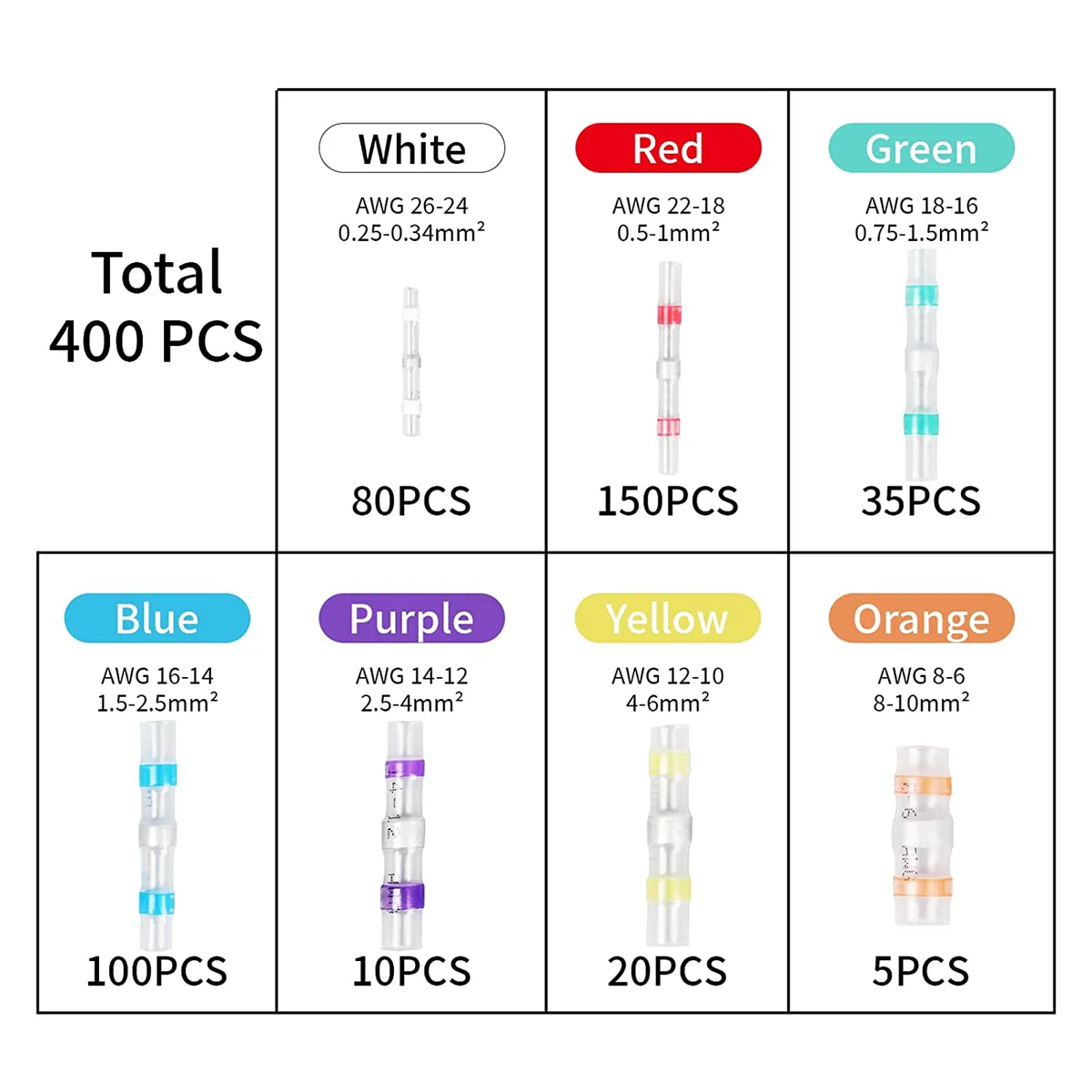 

400 шт., термоусадочные стыковые соединители для проводов
