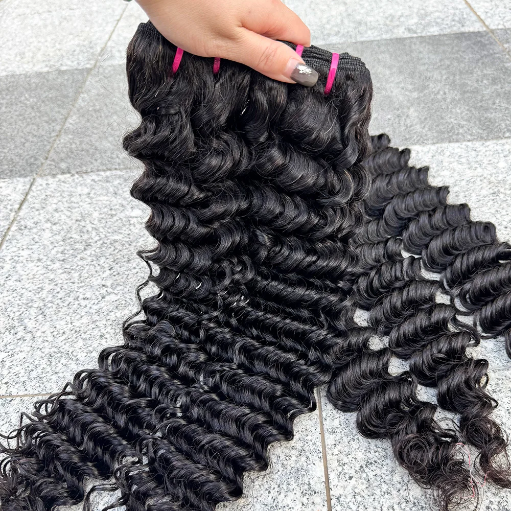 Deep Wave Bundles Natural Color 100% Human Hair Bundles Hair Weave Extension Deep Curly Bundles for Black Women 100g/Bundle