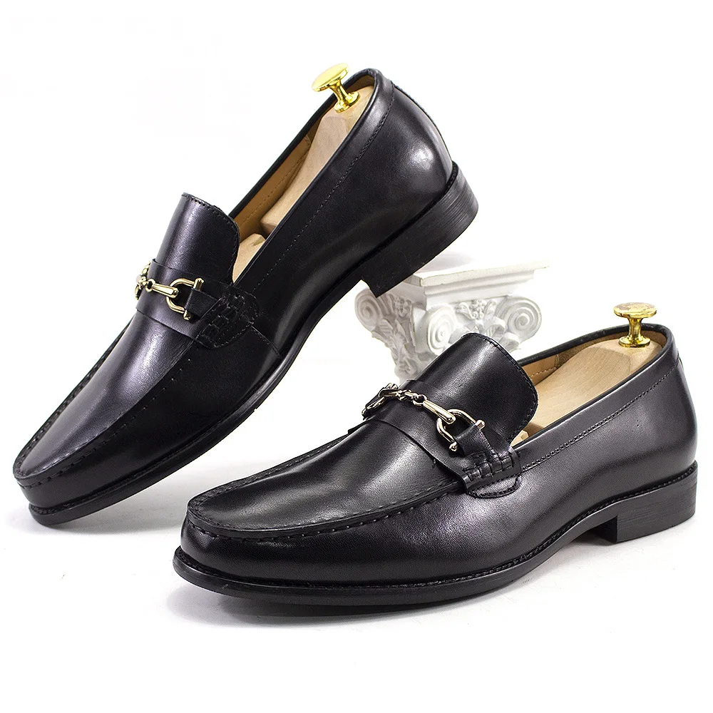

2023 Loafers Men's Handmade Genuine Leather Shoes Classic Horse Shackle Brown Black Lazy Slip-on Men's Formal Dress Shoes