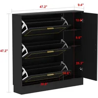 Shoe Storage Cabinet with 3 Flip Drawers & Locker, Wood Shoe Cabinet for Entryway, for Hallway Black and Gold (47.2”W x 9.5”D x 2