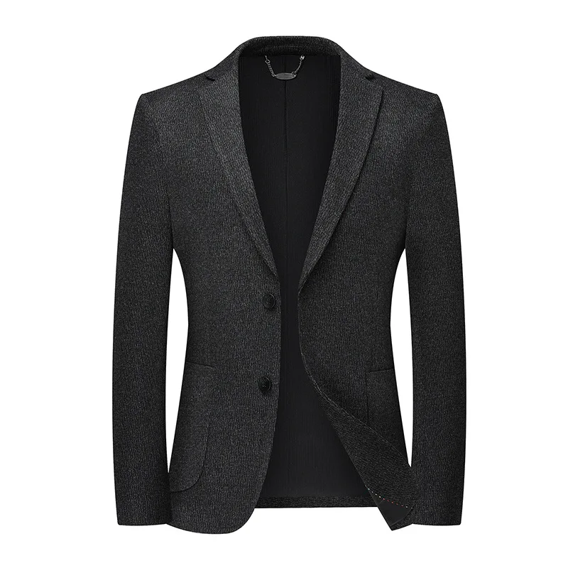 Striped Jacquard Men's Blazer Autumn Gray Fashion Casual Boutique Suit Coat Single Breasted Business Office Male Slim Fit Jacket
