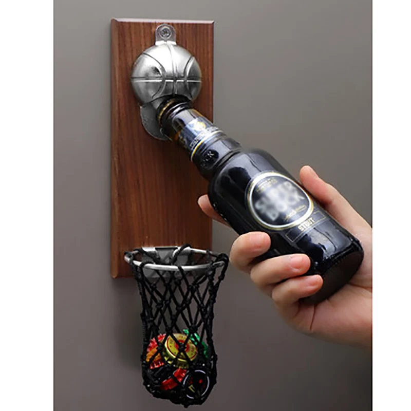 

Basketball Shot Bottle Opener with Pocket Wall Mounted Home Decor Can Wine Beer Opener Magnet Kitchen Gadget Bar Party Supplies