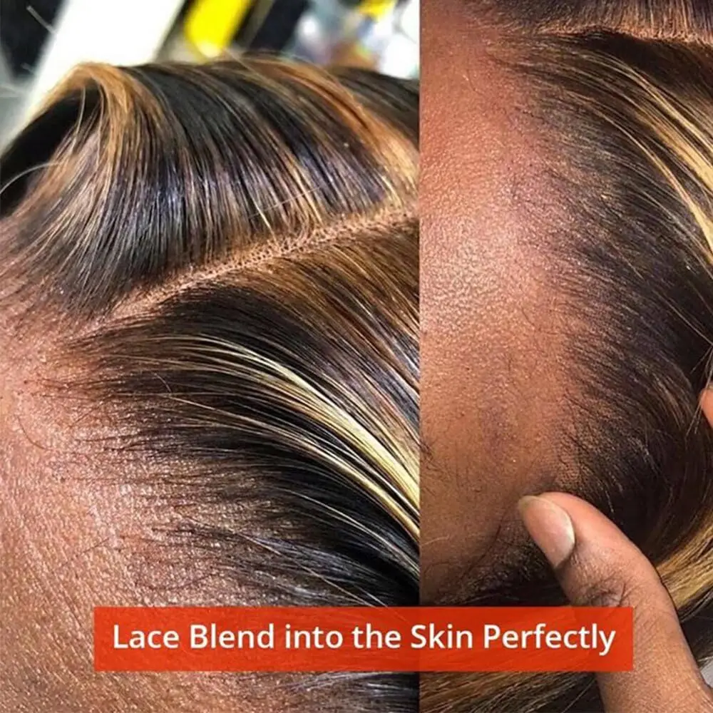 Lemoda Outlets Deal Highlight Body Wave Human Hair Wigs 13x4 Lace Frontal Wig Ombre 4/27 12A Virgin Hair Wigs Natural Hairline view 4