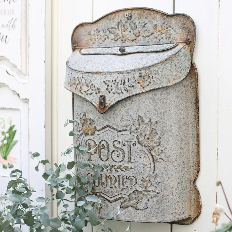 Outdoor Wall Mailbox Letter Box Retro Style Decoration Crafts Metal Wall Mounted Post Farmhouse Post wall mounted mailbox