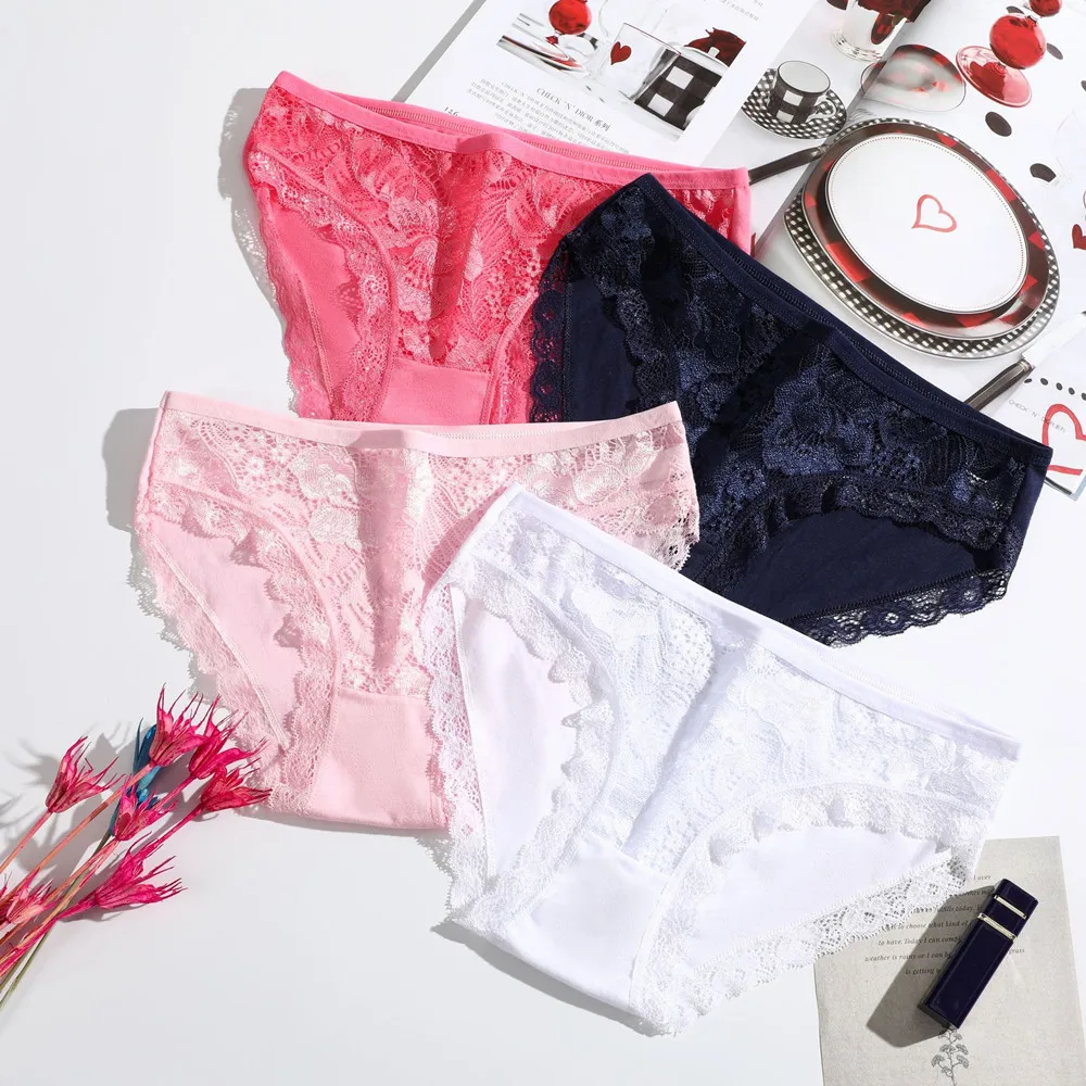 

7Pcs/Set Cotton Panties Women Sexy Floral Lace Panty Underwear Solid Color Female Lingerie Underpants Intimates Lady 2022 New