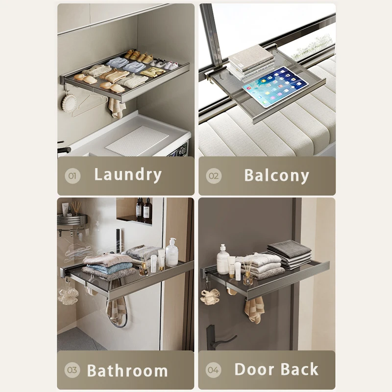 Foldable Clothes Hanger Wall Mounted Traceless Socks Underwear Drying Rack with Hooks Space-Saving Balcony Laundry Drying Rack 4