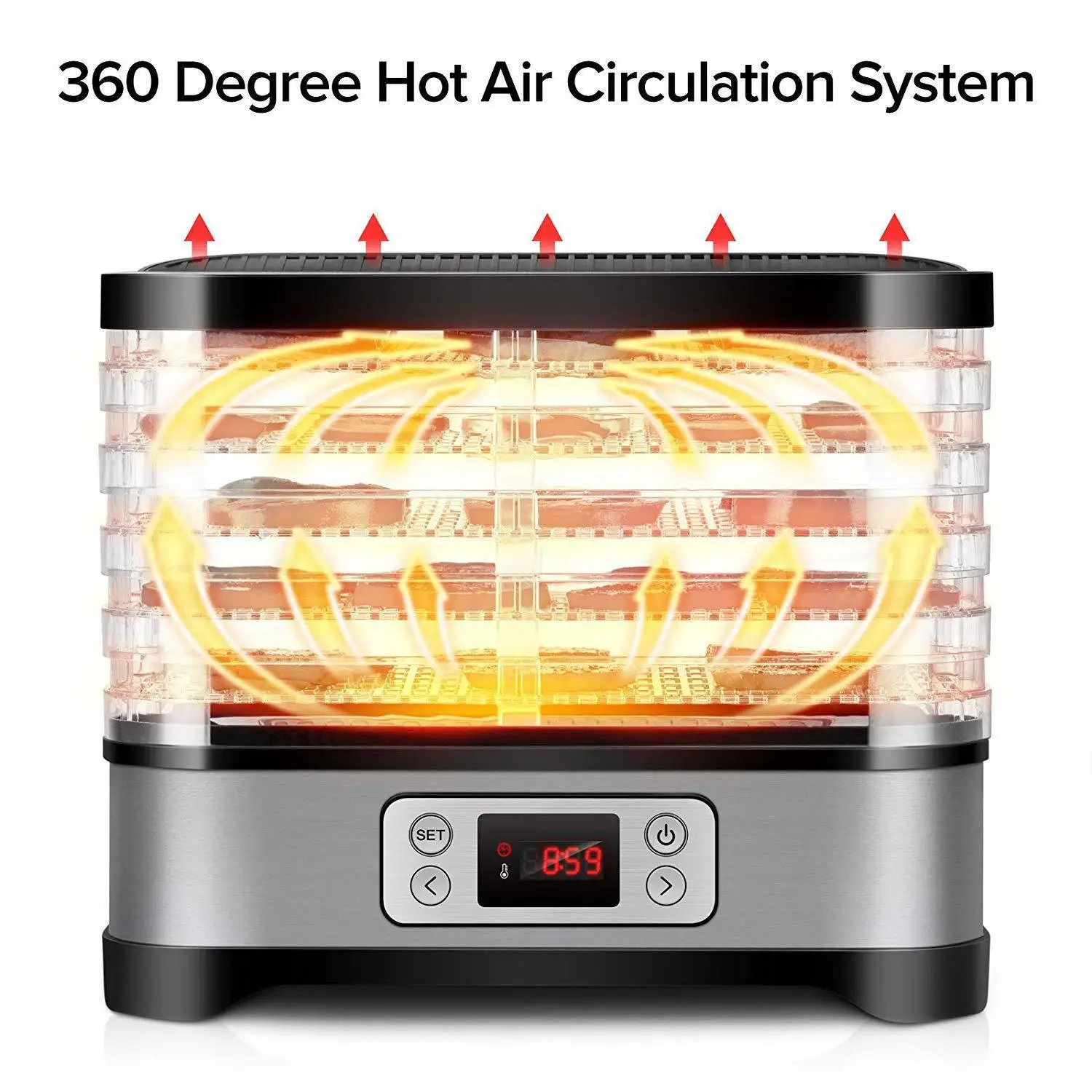 Fruit Dryer 5-layer Temperature Adjustable Tray Food Dehydrator Air Dryer Suitable for Fruits Vegetables Mushrooms Dried Meat 4