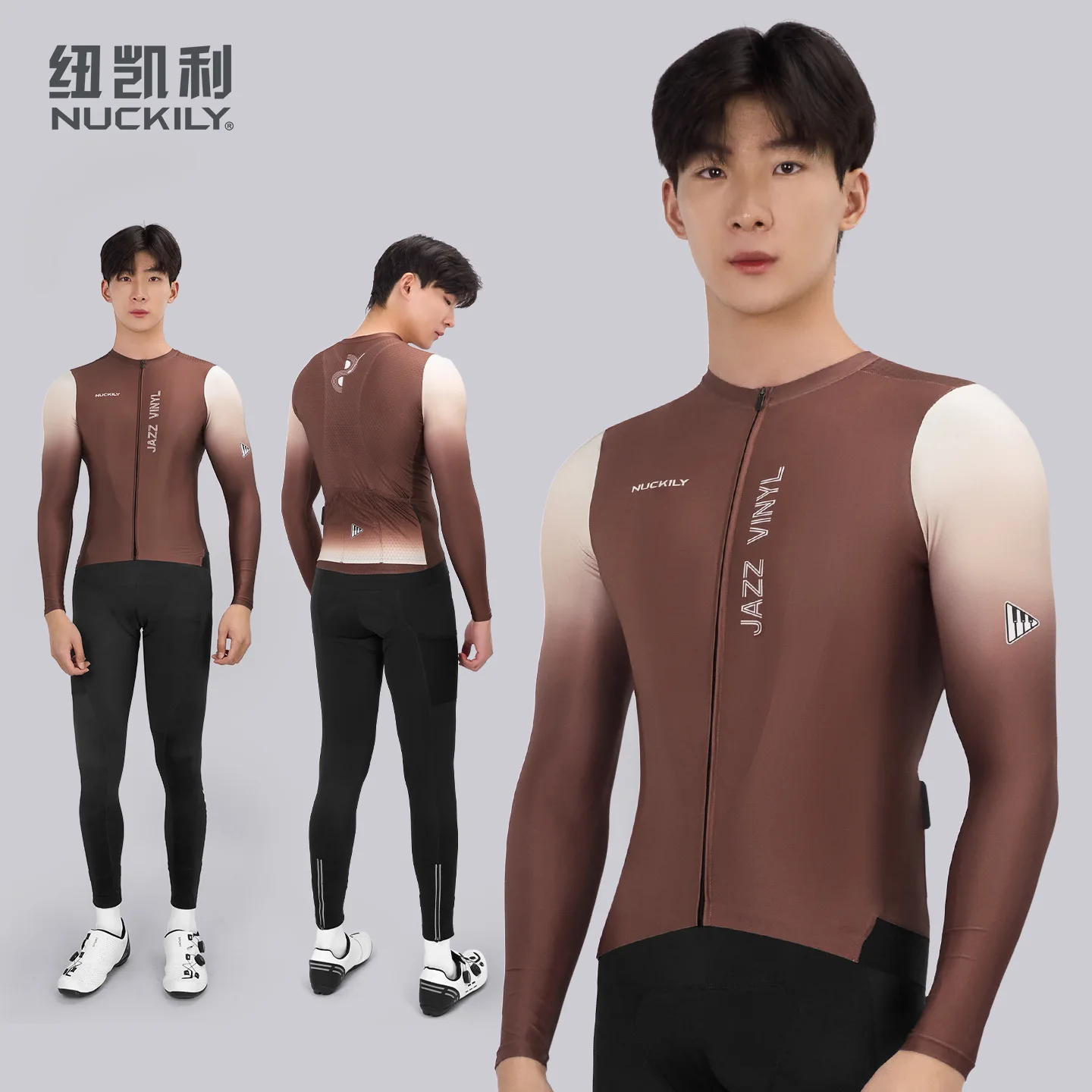 NUCKILY 남성용 긴팔 사이클링 저지 속건성 통기성 미끄럼 방지 밑단 반사 기능 및 후면 포켓 포함 로드 MTB 라이딩용