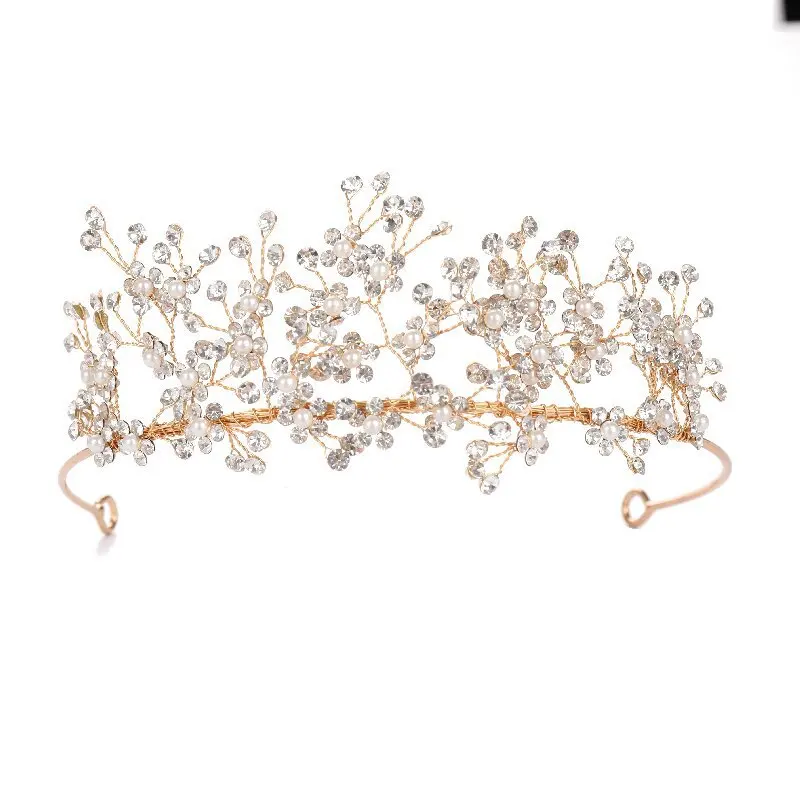 Floralbride Handmade Rhinestones Crystal Pearls Flower Bridal Tiara Headband Bridal Hair Vine Women Jewelry Hair Accessories