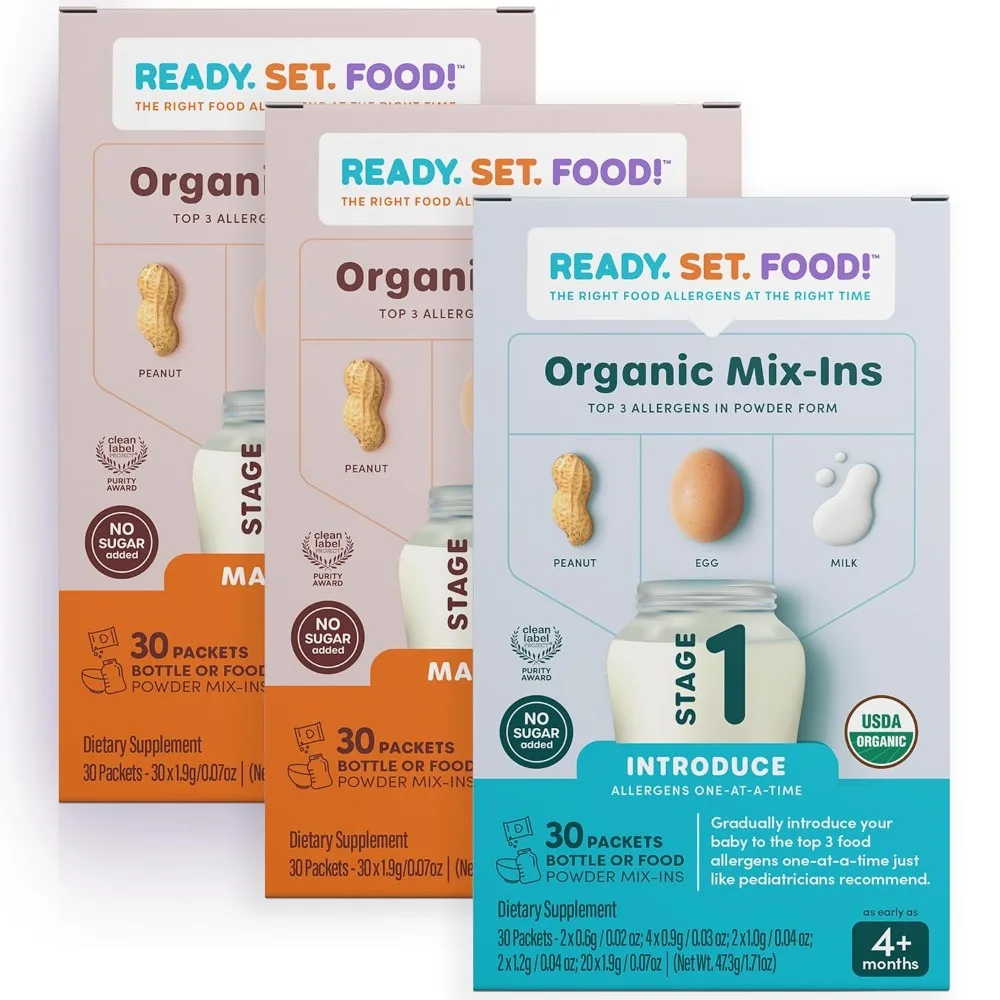 

Early Allergen Introduction Mix-ins for Babies 4+ Mo | Stage 1+2-90 Days | Top 3 Allergens - Organic Peanut Egg Milk