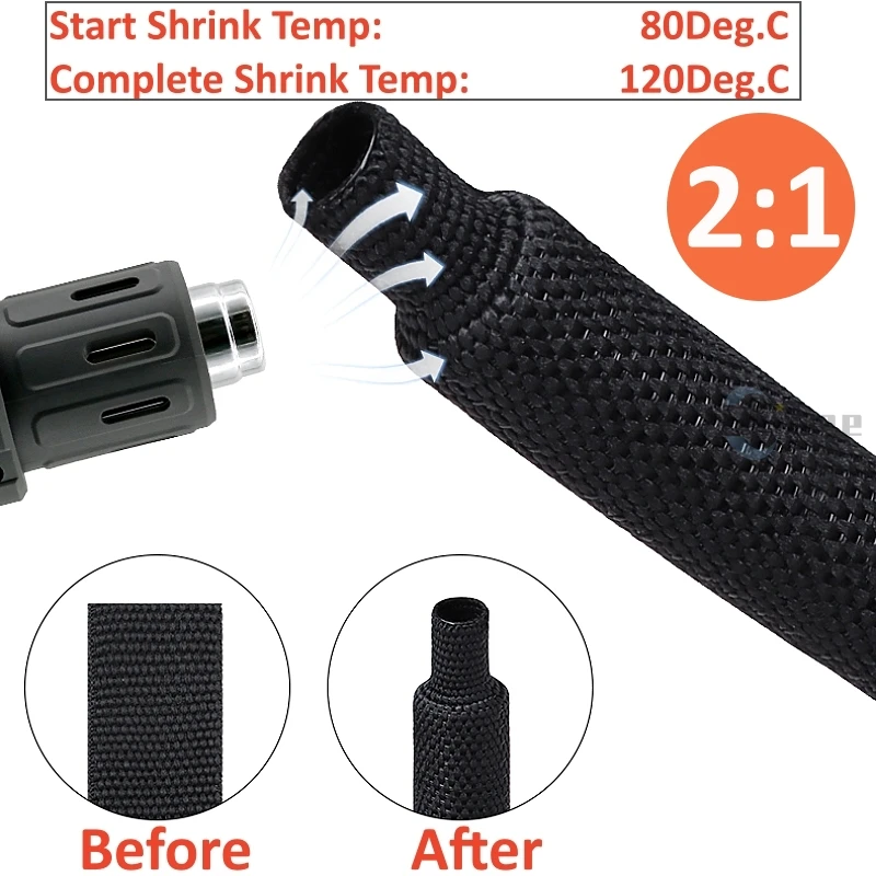 Heat Shrink Cable Sleeve 6~100mm Insulation Flam Retardant Wire Wrap Sheath Protection PET Auto Line Organizer