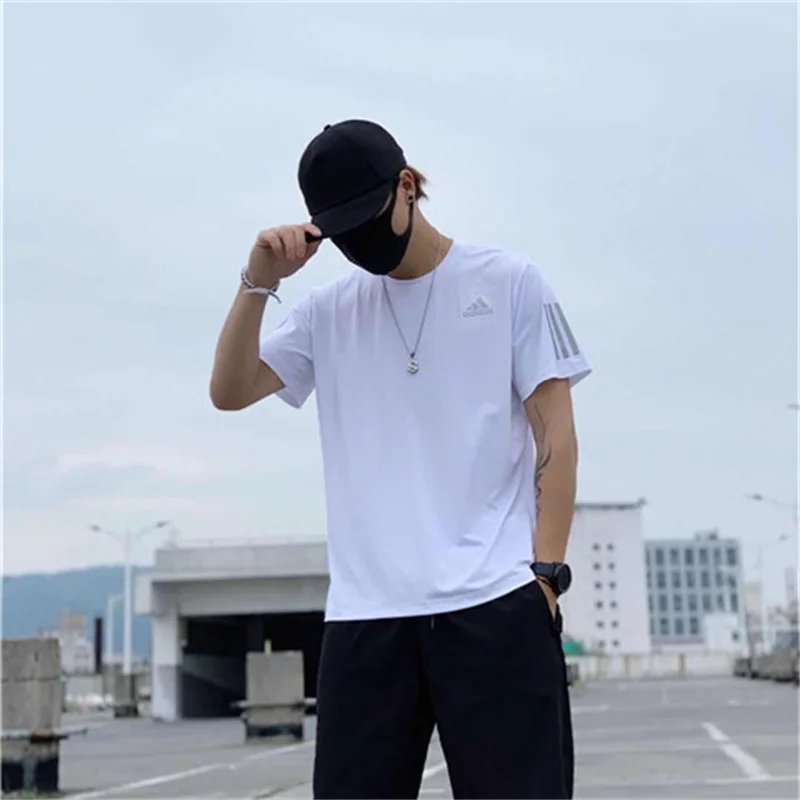 Adidas Exercise Sets Men and Women Summer Quick Drying Elastic Couple Style T-shirts and Shorts Sets Black