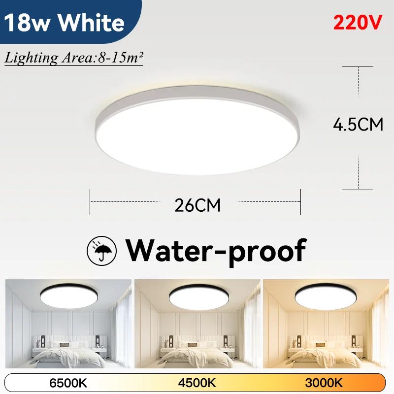 thumbnail image 1 of Lámpara de techo LED impermeable Ip44 para baño, 15 W, 18 W, 20 W, 30 W, para baño, sala de estar, cocina, 1 of 5