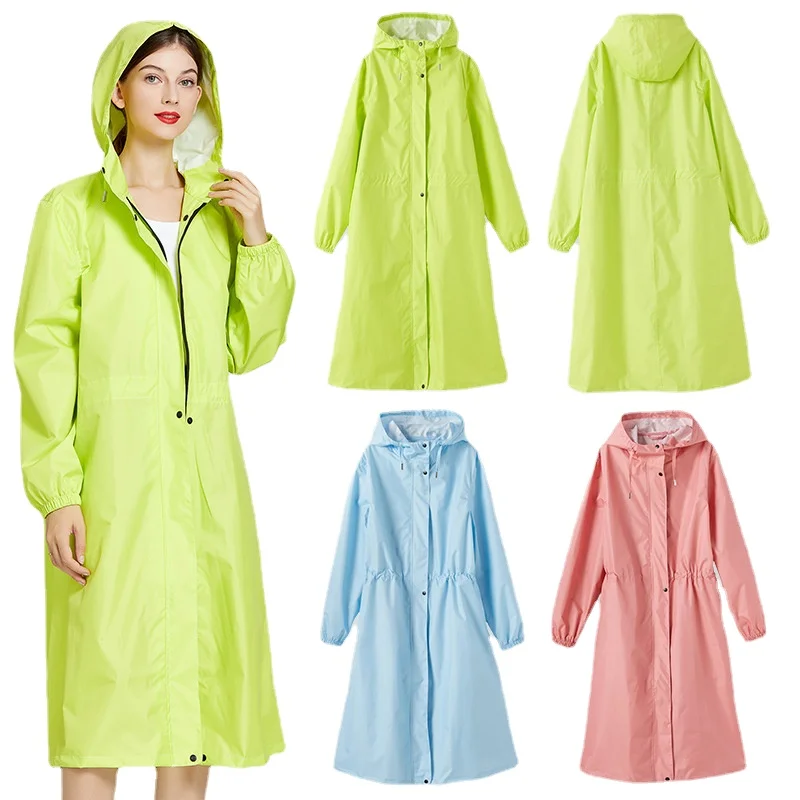 Packable Raincoat Long Raincoat Women with Hood Outdoor Rain-Proof Walking Cycling Waist-Tight Rain Poncho