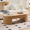 51.18''W Fluted Drum Coffee Table with Drawer, Modern Contemporary Pedestal Tables Oval Accent End Table, No Assembly Request 1