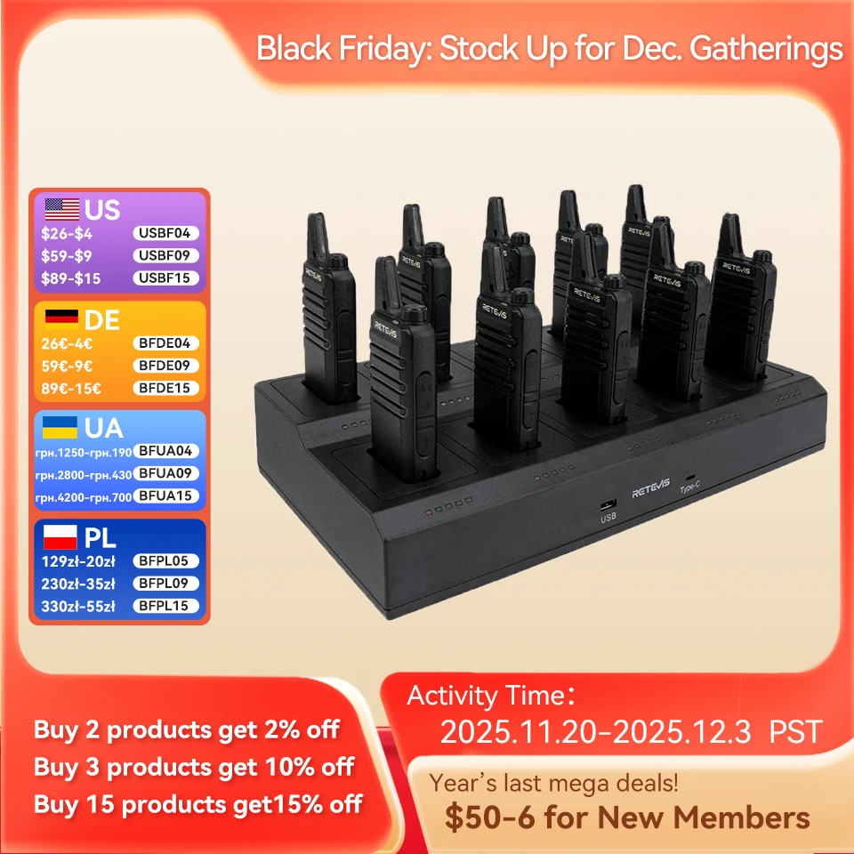 10 Pcs Wholesale Mini Walkie Talkie Retevis Rechargeable Walkie-talkies Two-way Radio RT622 PMR446 Radio Hotel Restaurant Retail