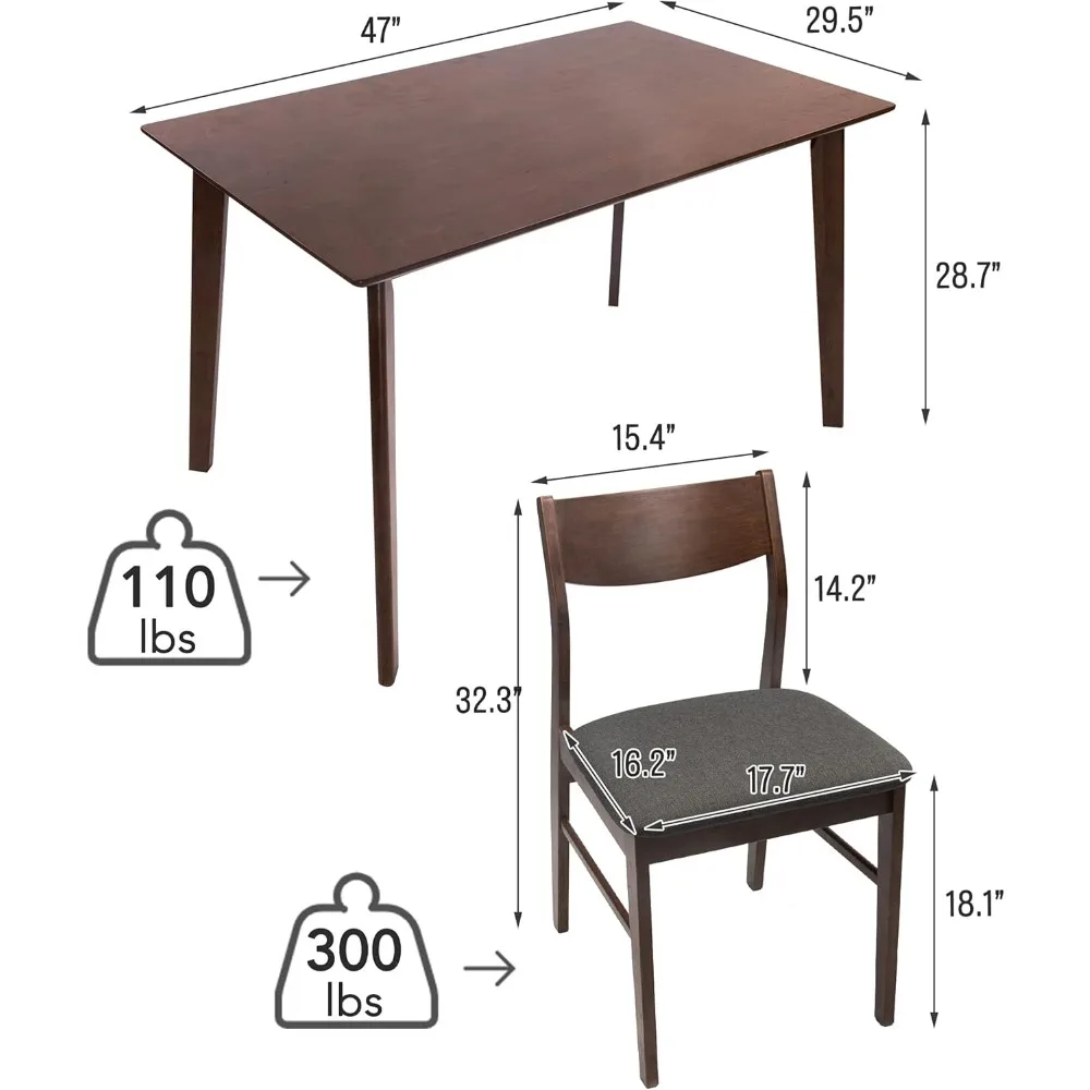 Dining Table Set for 4, Mid Century Dining Set, Kitchen Table and Chairs for Breakfast Nook and Small Space, Dinner Table 4