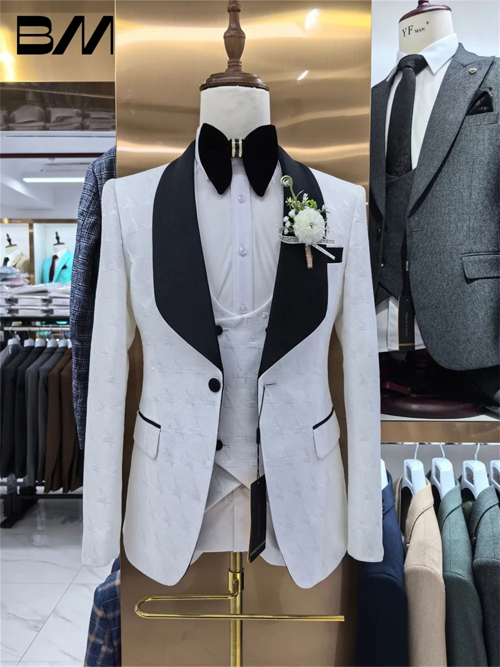 BRLMALL-Men's Suit set For Formal Office Meeting Handsome Wedding Suit Host Party Suit Blazers Pant Vest Fashion Printed Suit