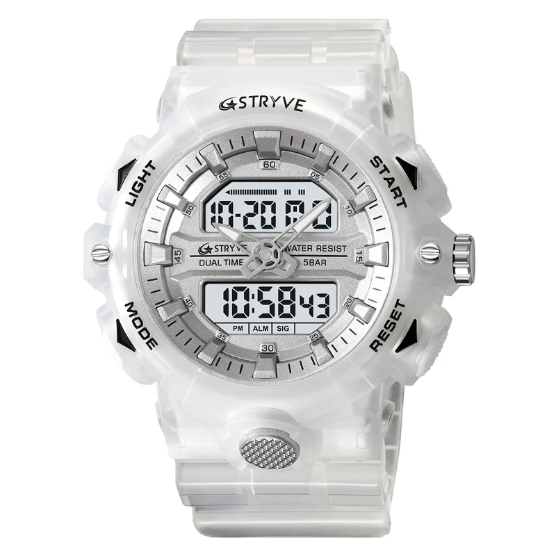 New STRYVE 8028 Men LED Digital Watches White Transparent Fashion Cool Outdoor Sports Watches Shock Waterproof Watch For Men 6