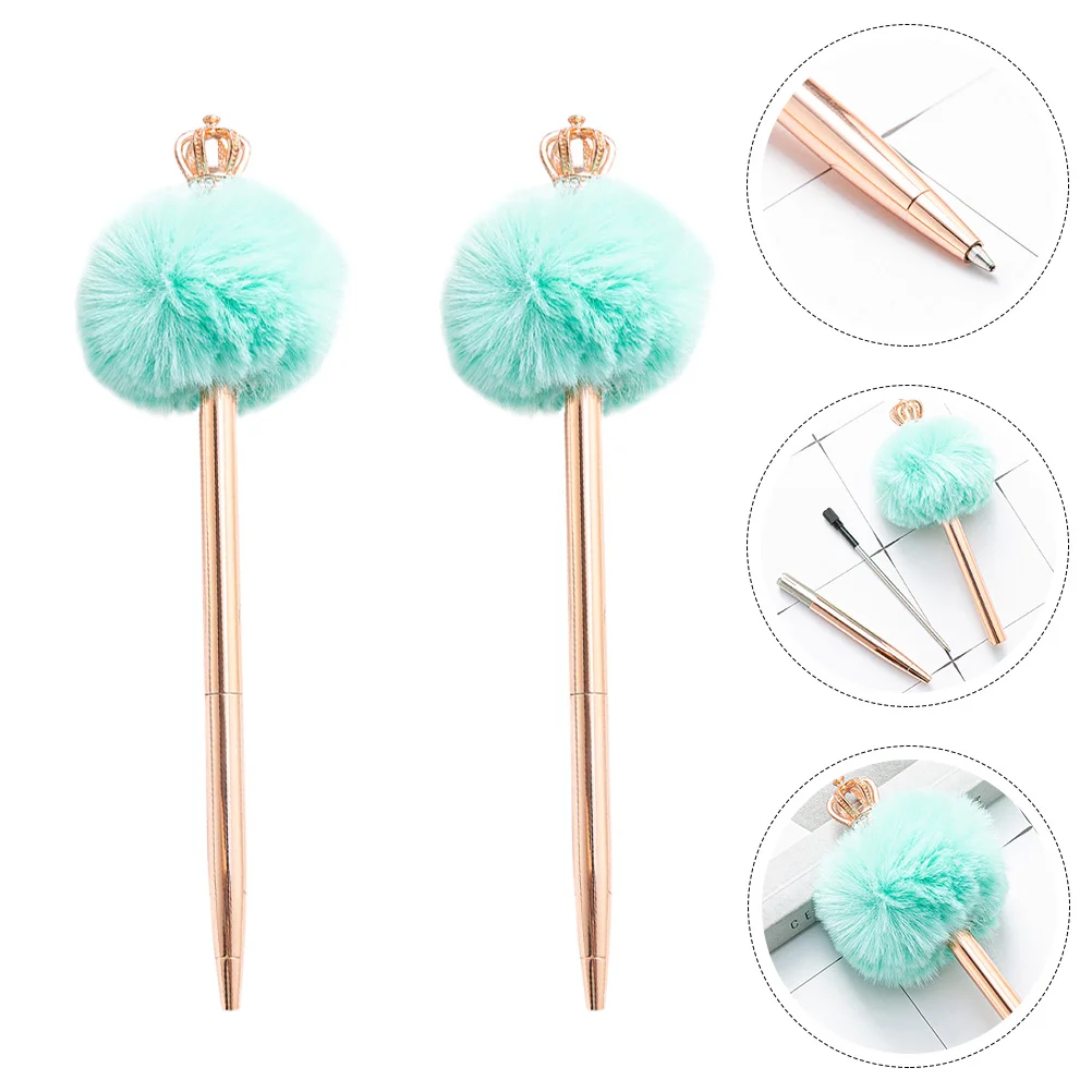 

2 Pcs Ballpoint Pen Crown Pompom Sign Pens The Small and Fresh Stainless Steel Student