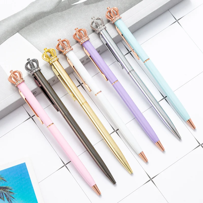 

1pcs Crystal Shiny Metal Crown Ballpoint Pen Interesting Ball Ballpoint Pen Kawaii School Stationery School Office Supplies
