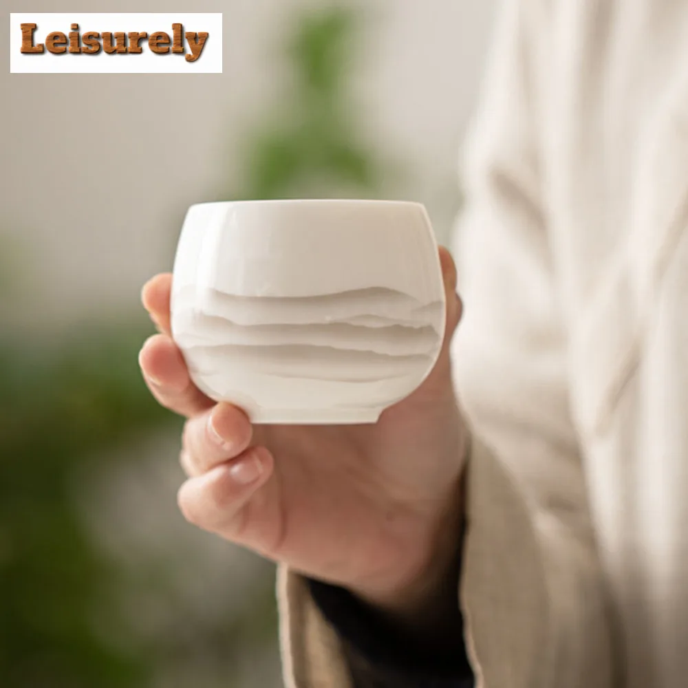 130ml Dehua Mutton-fat Jade Porcelain Tea Cup Retro Ink Mountain Master Cup Tasting Personal Tea Bowl Chazhan Drinking Gift Box