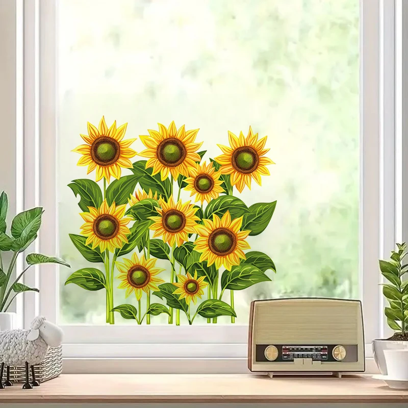 Sunflower Wall Decals Self-Adhesive Stickers for Living Room Bedroom Bathroom Fridge Window Flowers Pattern