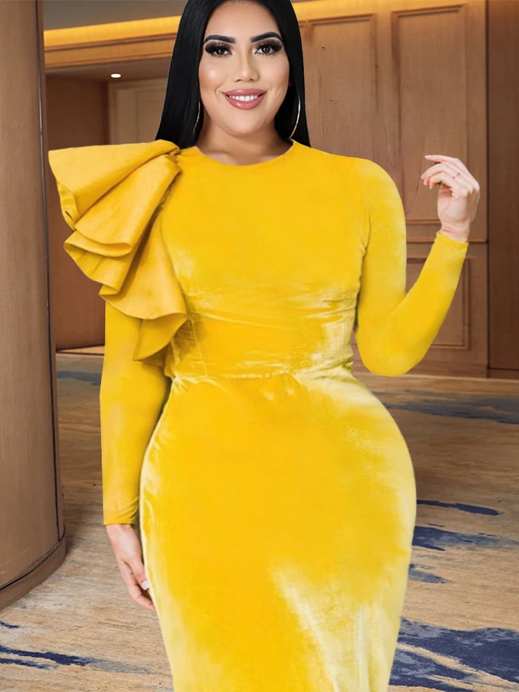 Yellow Velvet Dress Long Sleeve Plus 