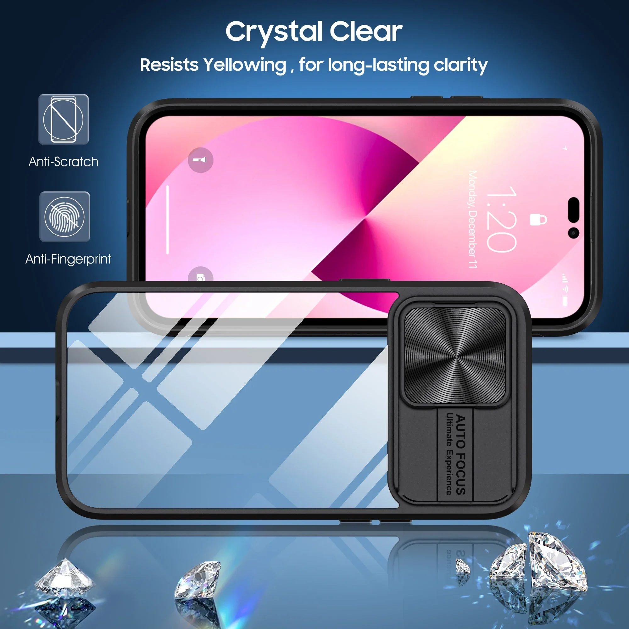 Luxury Slide Camera Cover with Lens Protection - Clear Case with Hard Bumper Design