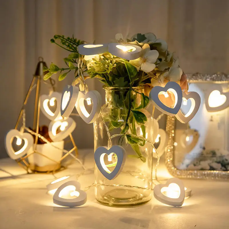 

10/20 LED Wooden Heart Shape String Lights Wedding Event Party Decoration Valentine’s Day Home Decoration Accessories 2023
