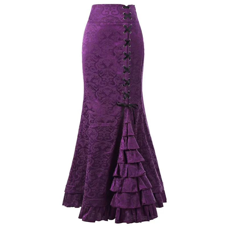 Vintage Women Long Skirts Y2k Victorian Retro High Waist Elegant Skirt Steampunk Gothic Style Fishtail Maxi Skirt Party Clothes