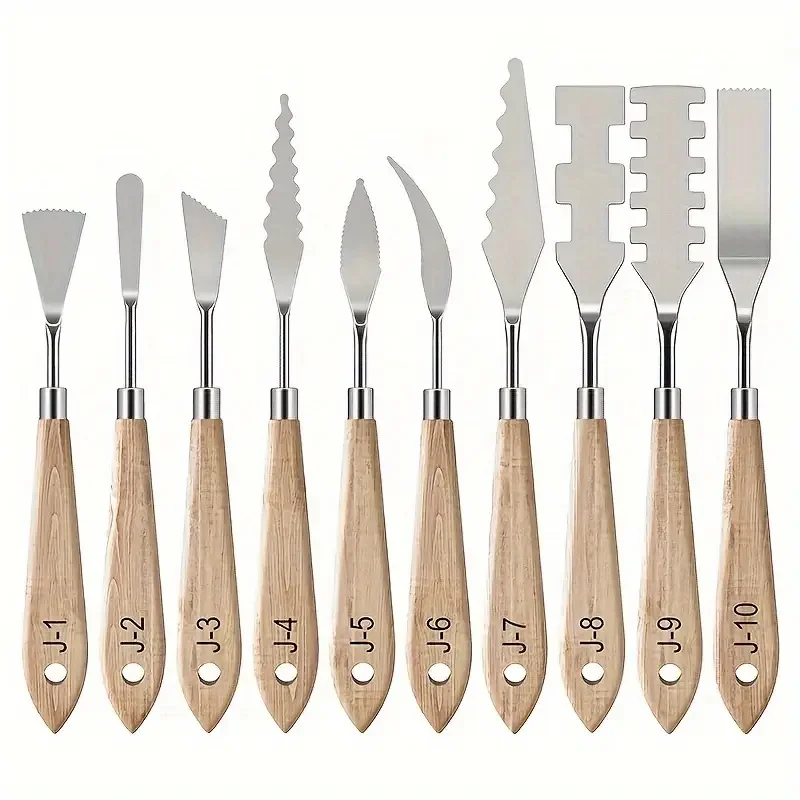 10Pcs Palette Knife Set, Stainless Steel Spatula Painting Knives, Wooden Handle Painting Pallet Knife Set for Oil Painting, Acry 4