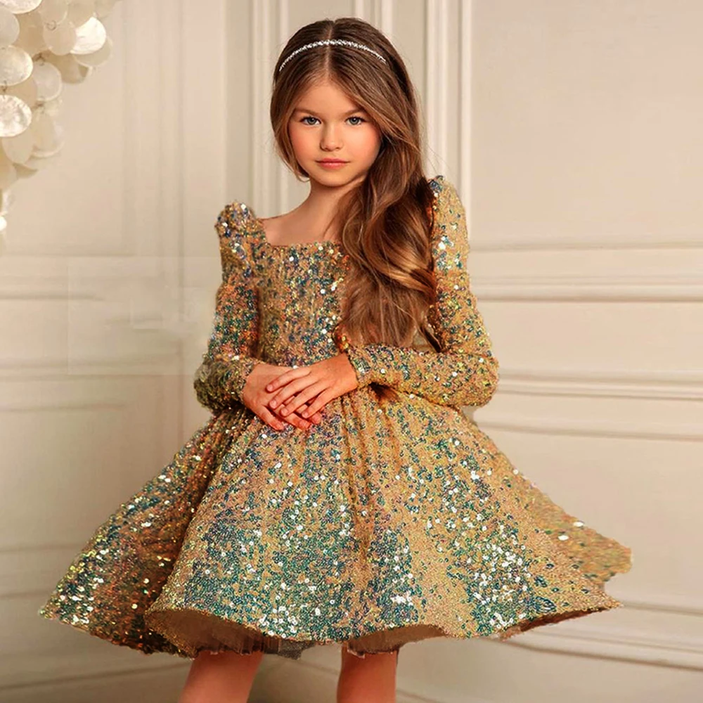 

Elegant First Communion Baptism Birthday Dress Baby Girl Costumes Kids Princess Sequin Party Little Bridesmaid Toddler Vestidos