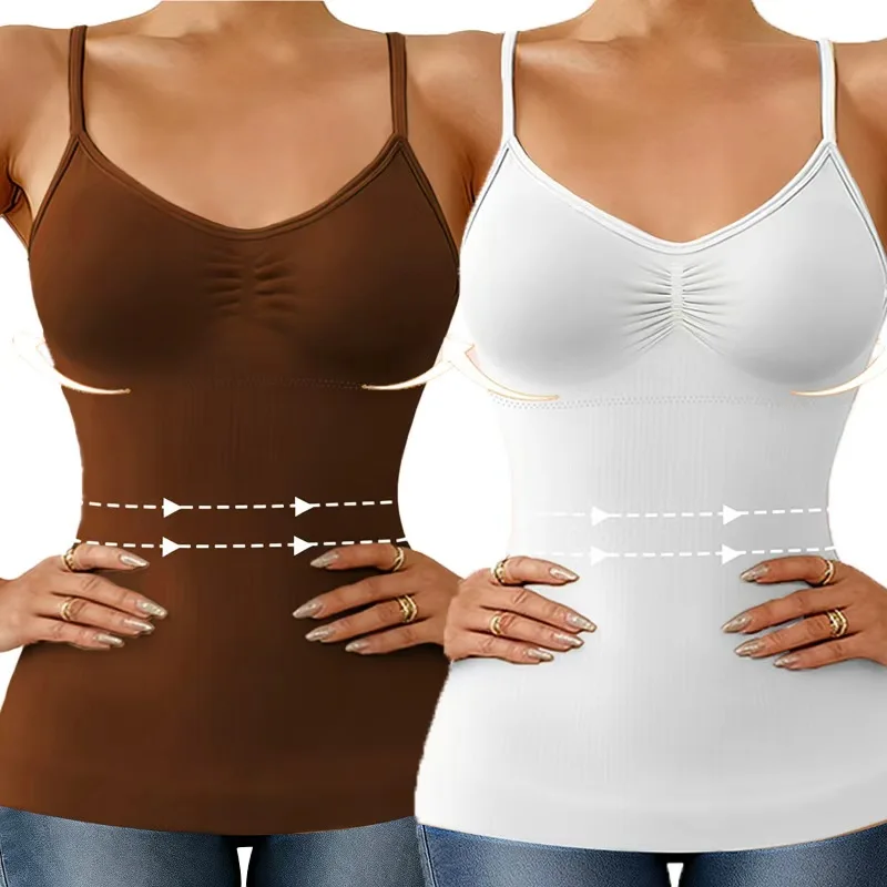 Camisola transpirable para mujer, 2 uds., Tops moldeadores con control de abdomen, sujetador incorporado, camiseta sin mangas moldeadora, corsé adelgazante