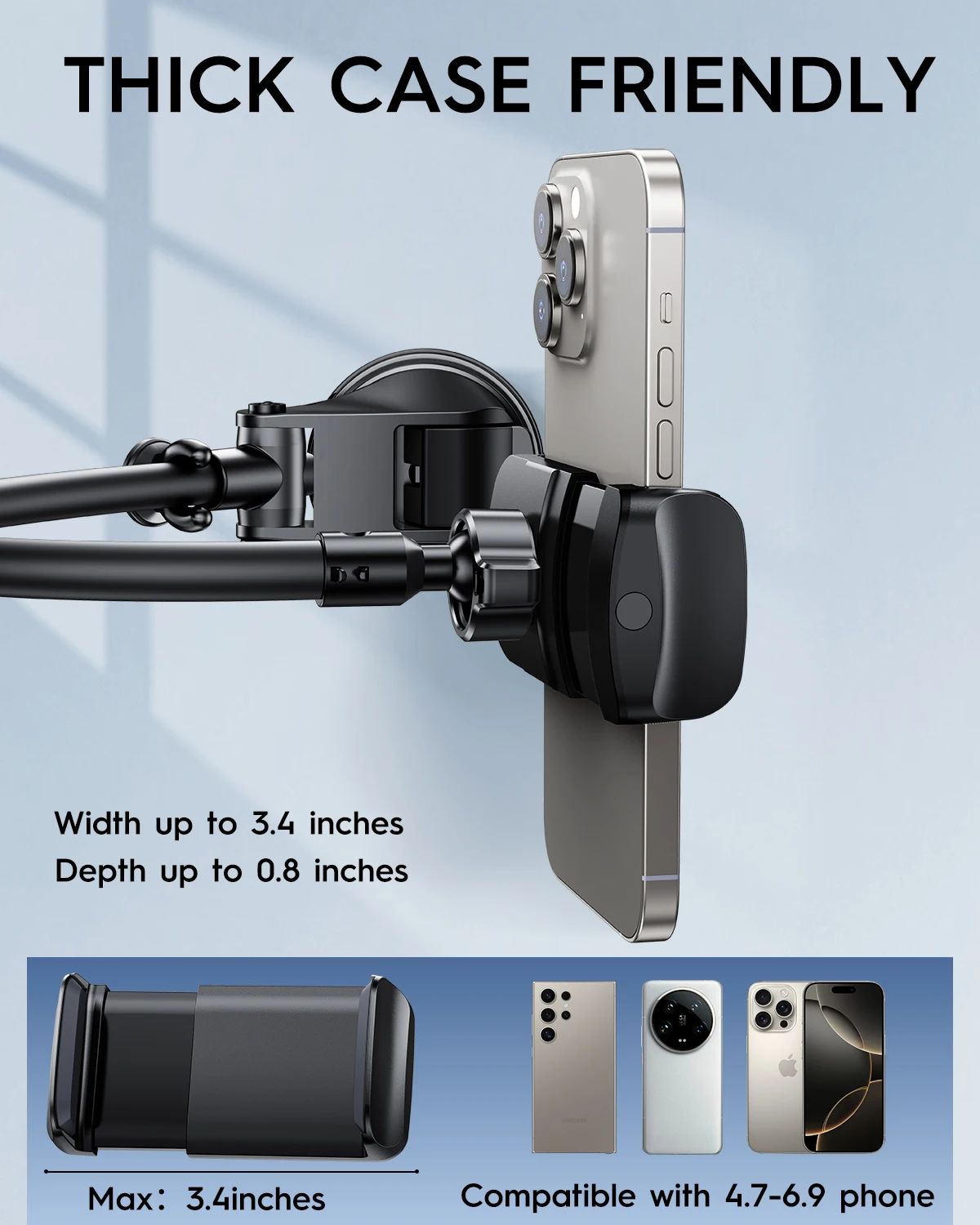 Eary Phone Holder Mount For Wall Adjustable Long Arm Suction Cup Phone Stand Support For Kitcten Window Batehroon Makeup Mirror