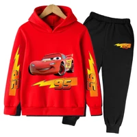 2025 New Disney Cars Kids Lightning McQueen Cartoon Print Kids Hoodie Pants Anime Kawaii Top Casual Boys & Girls Series