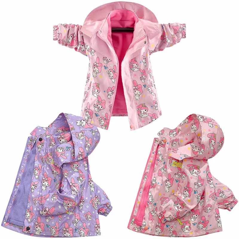 

Sanrios Anime Figures Cartoon My Melody Children Girls Spring Autumn Clothing Detachable Thick Windproof Jacket Sports Coat
