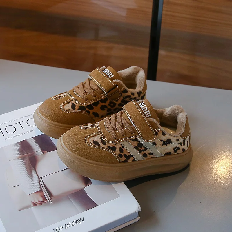 Children's Sneakers Size 26-36 Brown Leopard Boys Girls Board Shoes Beige Casual Soft Bottom Versatile Kids De Training Shoes 6