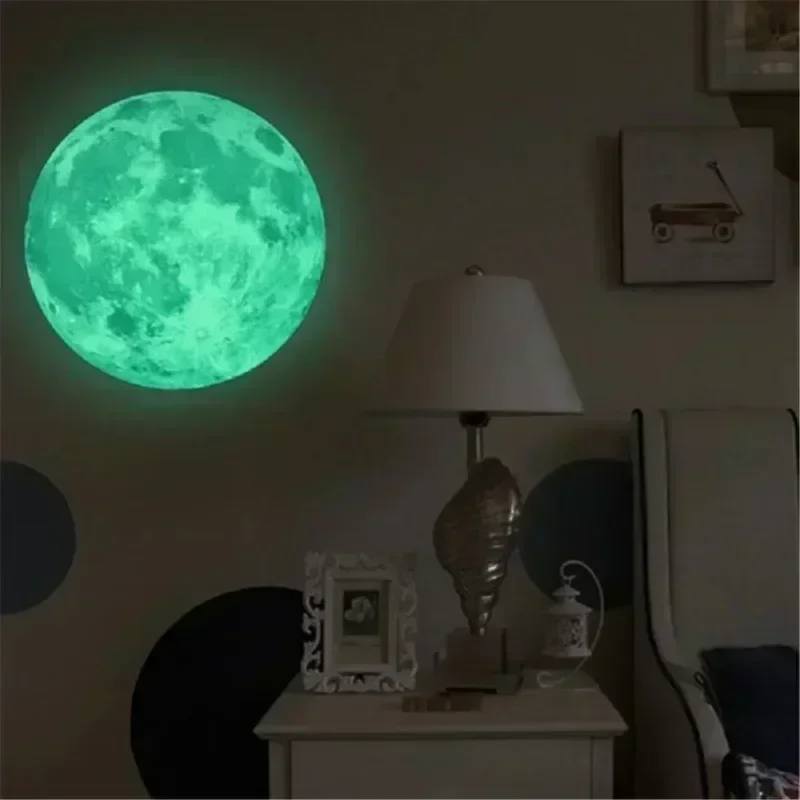 Aesthetic 3D Luminous Glow in The Dark Moon Wall Sticker Removable Decoration Fluorescent Sticker Room Decor  Kids Room Decals