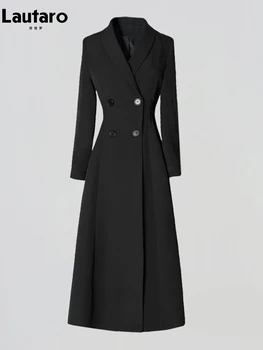 Lautaro-Long Black Fitted Trench Coat for Women, Chic Stylish, Single Breasted, Luxury Designer Clothing, Spring, Elegant 1