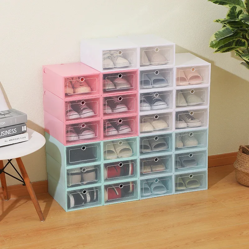 6Pcs Foldable Clear Shoes Storage Box Plastic Stackable Shoe Organizer Waterproof Dust Proof Shoes Stand Storage Organizer